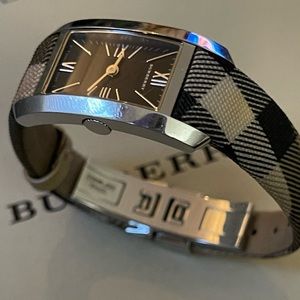 Burberry BU1060 Women’s Swiss Made Rectangular Watch – Nova Check Strap –